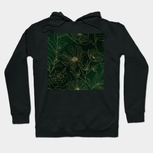 Gold Flowers Outlines Green Gradient Elegant Design Hoodie